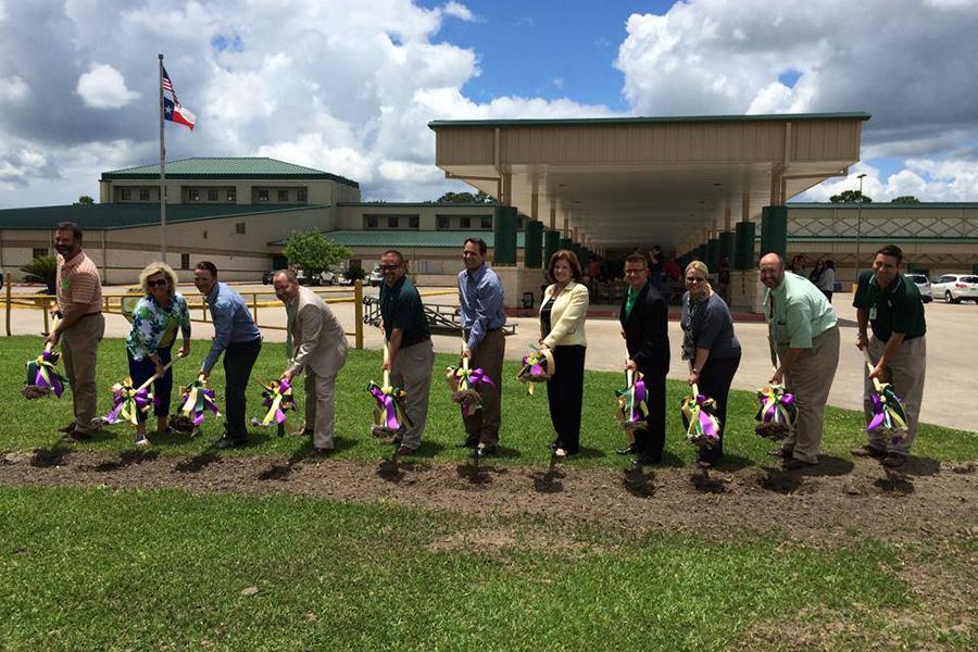 Administrators break ground at the junior high. Construction is set to begin at the high school in a couple of months. 
