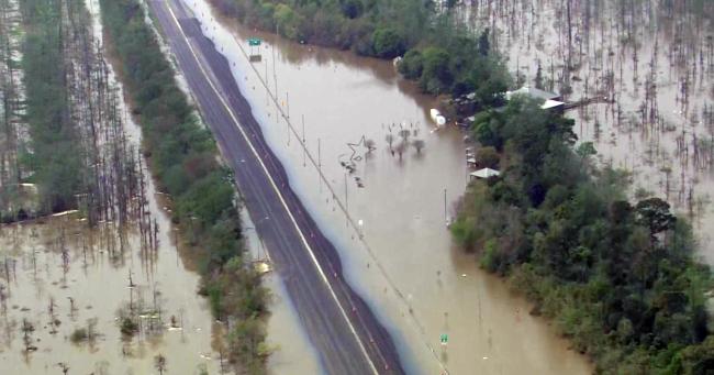 Flooding at the Louisiana/ Texas state line.