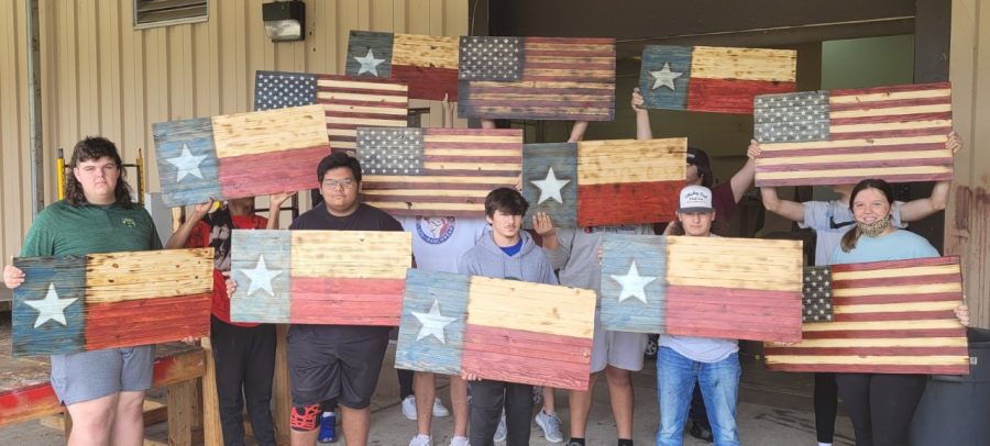 Matt Huckabys Building Trades classes make and sell handmade flags every year. 