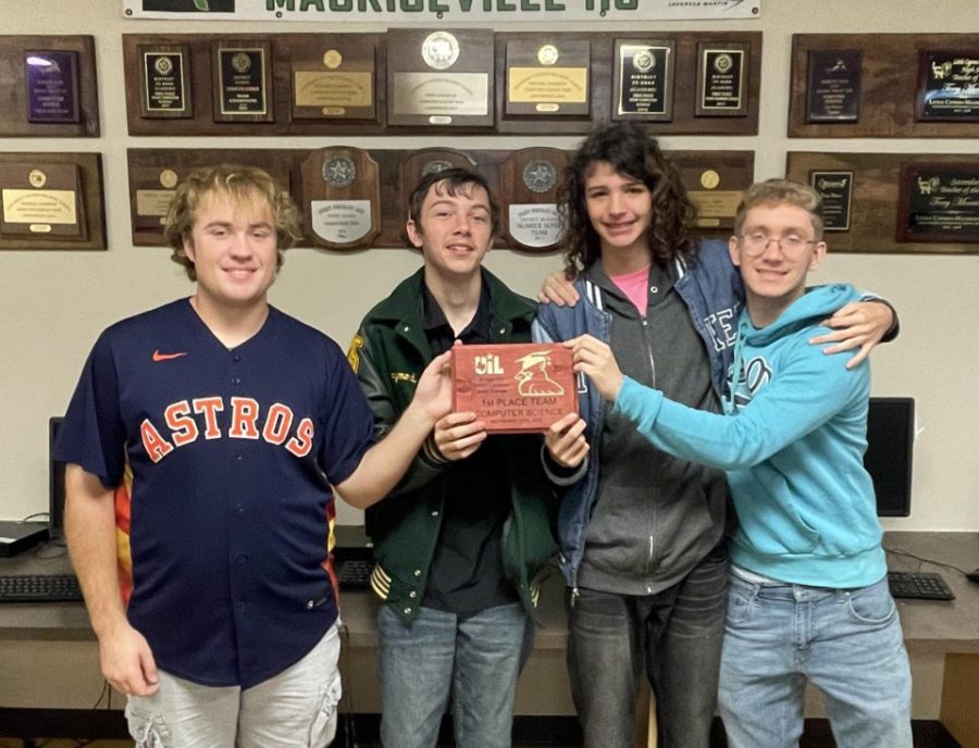 The Computer Science team placed first at the Bridge City UIL meet. Pictured from left to right: Evan Landry, Raymond Arrington, Jeremiah Rust, and Ryan Foreman. 