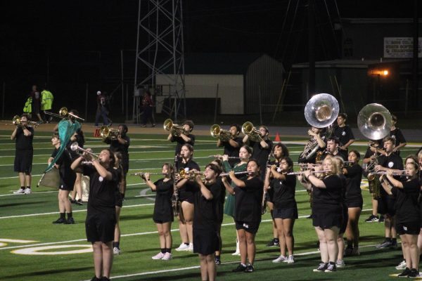 The Battlin' Bear Band performs at the home game against Silsbee. 