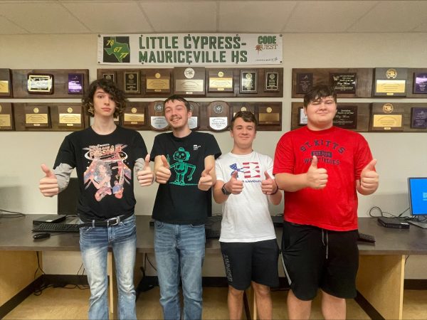 The Computer Science team placed first at the Bridge City UIL meet on Saturday. Pictured from left to right are Jeremiah Rust, Raymond Arrington, Marshall Vaught, and David Paul. 