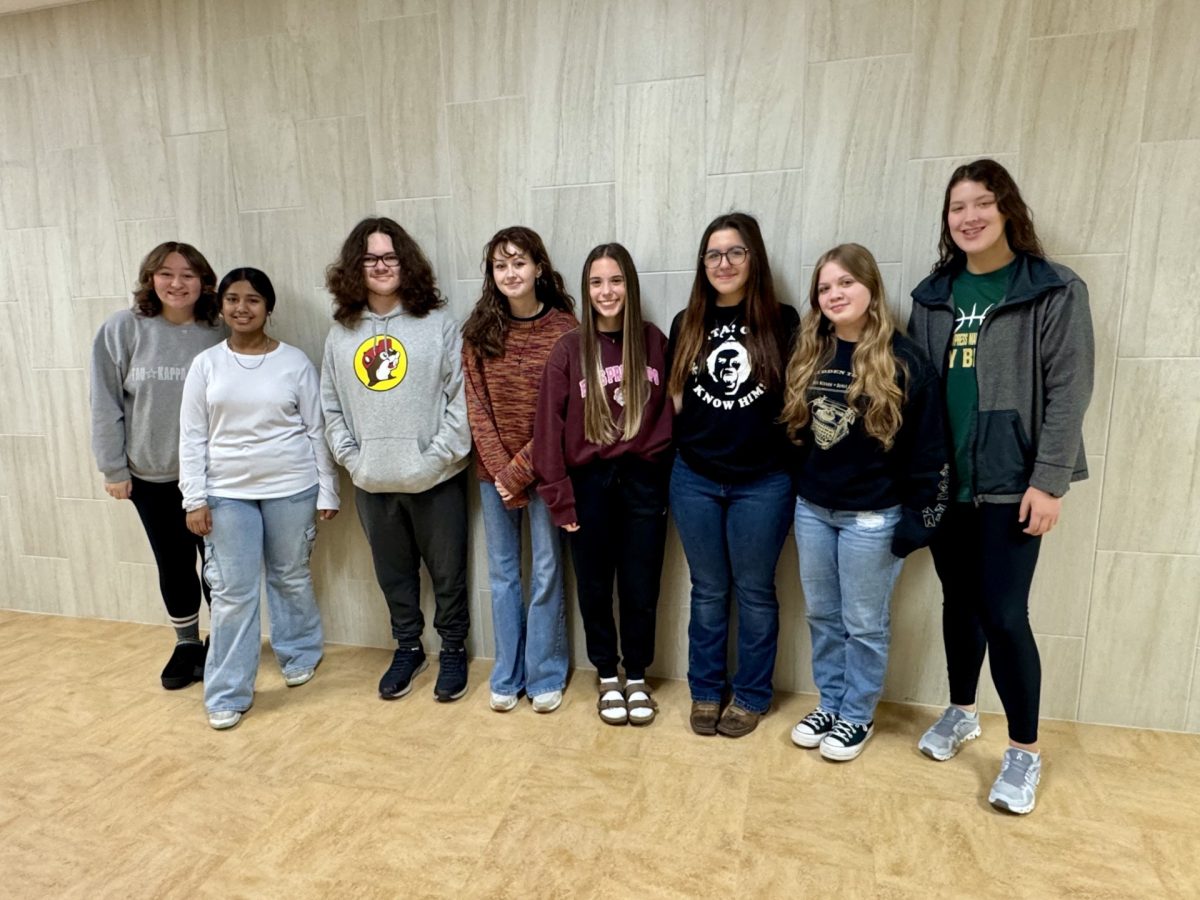 Pictured from left to right are Laken Hardy, Jannath Bhojani, Louis McClelland, Laura Hughes, Annabelle Claybar, Liberty Trupke, Rachel McDow, and Taylor Huckaby. Not pictured is Jaci Barfield. 