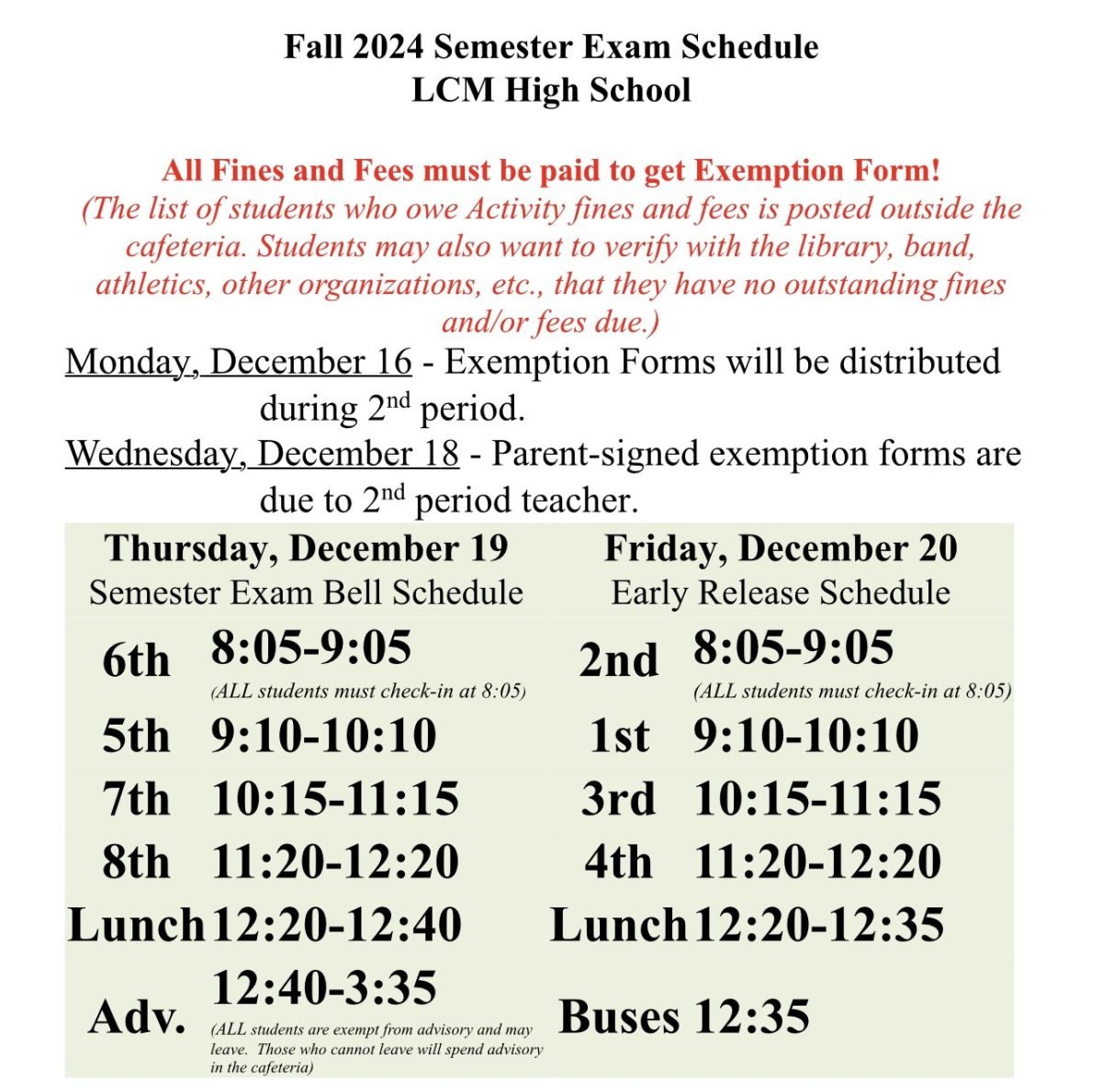 This is the schedule that students will follow for both testing days.