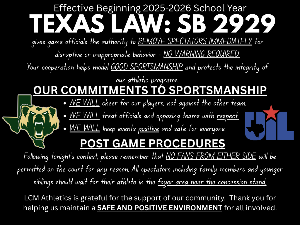 There is a new Texas Law in place (SB 2929) that affects the behavior of attendees at sporting events. 