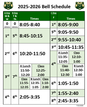 LCMHS currently follows a block schedule with eight periods every Friday. 