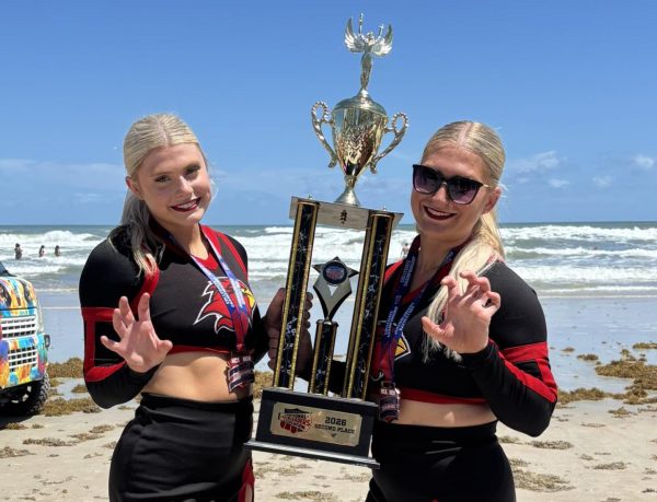 Former LCM cheerleaders Kinley Lacouture and Cailynn Nichols placed second in the NCA competition.